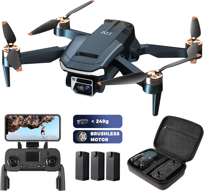 CHUBORY A77 Kefe Nélküli Drón 4K HD Kamerával - 84 Perces Repülési Idő, WiFi FPV Quadcopter Követés Funkcióval, 3 Akkumulátor, Hordtáska, Ke
