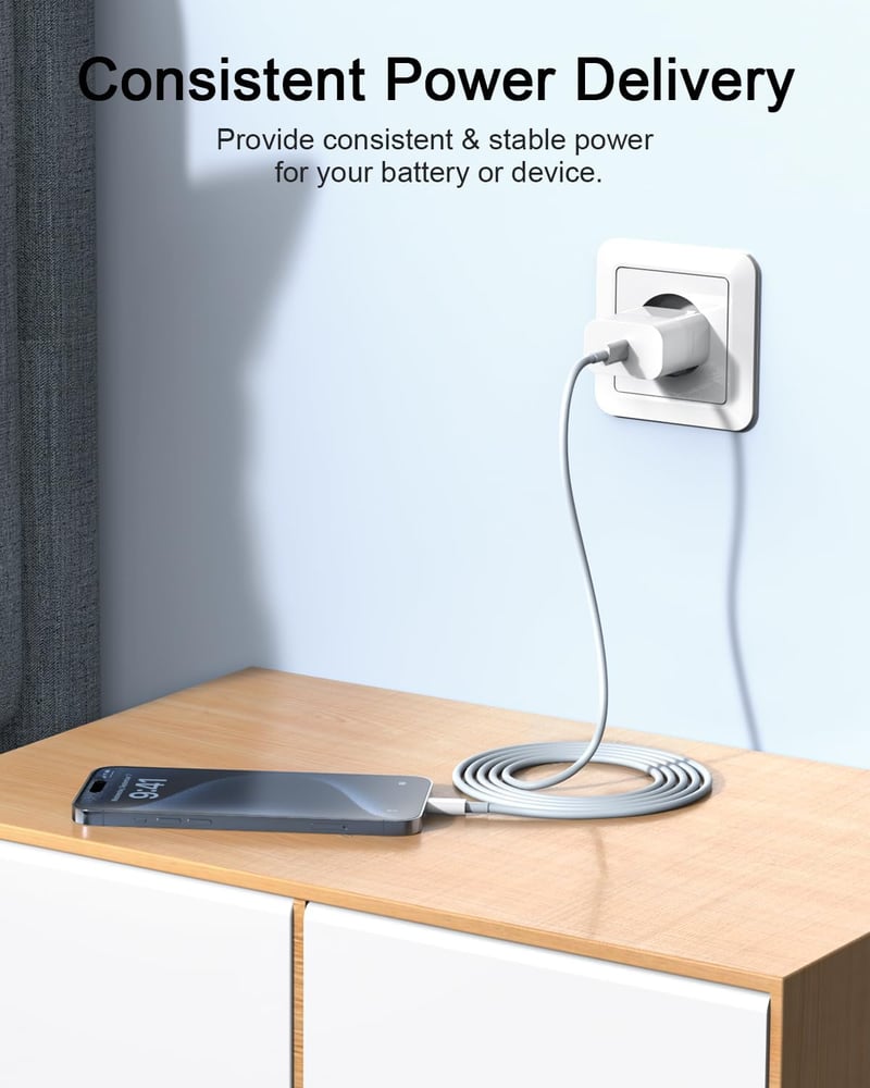 Amoner 30W USB-C Gyorstöltő + 2m Kábel - iPhone 16/15, Samsung S24/S23, iPad Kompatibilis PD 3.0 Hálózati Adapter Xiaomi Telefonokhoz