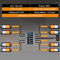 Dinfu 8x24 LED Elülső Villogó Lámpa - Narancssárga-Fehér Stroboszkóp 12V/24V - IP67 Vízálló Figyelmeztető Fény 18 Villogási Móddal Autókhoz, 5