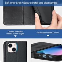 iPhone 13 Bőr Pénztárcatartó Tok Kártyahellyel és Állvánnyal - Fekete 6