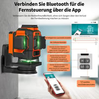 TakamineTech 3x360° Zöld Lézeres Szintező - 12 Vonalas Önbeálló Lézerszintező Távirányítóval, Építkezéshez, Csempézéshez, Type-C Töltéssel 2