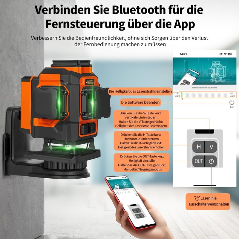 TakamineTech 3x360° Zöld Lézeres Szintező - 12 Vonalas Önbeálló Lézerszintező Távirányítóval, Építkezéshez, Csempézéshez, Type-C Töltéssel