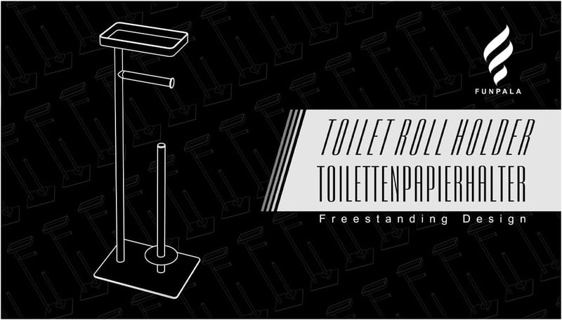 FUNPALA álló WC-papír tartó állvány, fekete, rozsdamentes acél, tárolóval