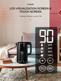 FOHERE Dupla falú vízforraló hőmérséklet-szabályozással, LCD kijelzővel, 1.7L, fekete 6