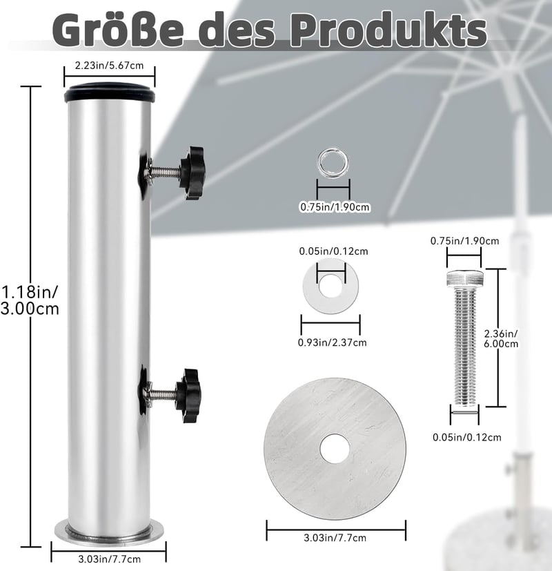 Univerzális Napernyőtalp Adapter Készlet 3 Szűkítőgyűrűvel (48/38/32 mm) - Gránit, Vas és Cement Talphoz Kompatibilis Napernyőtartó Hüv