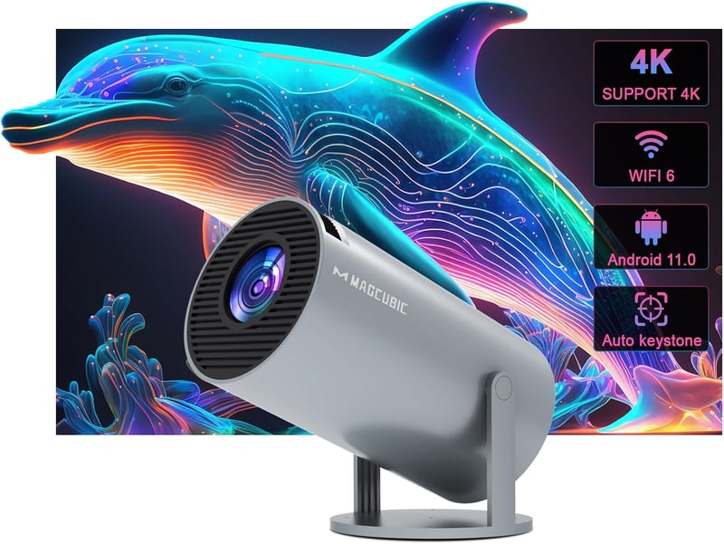 Magcubic Hordozható 4K Projektor - 200 ANSI, WiFi6, Bluetooth 5.4, 130" Képernyő, Automatikus Keystone, Android 14.0, Otthoni Mozi - black