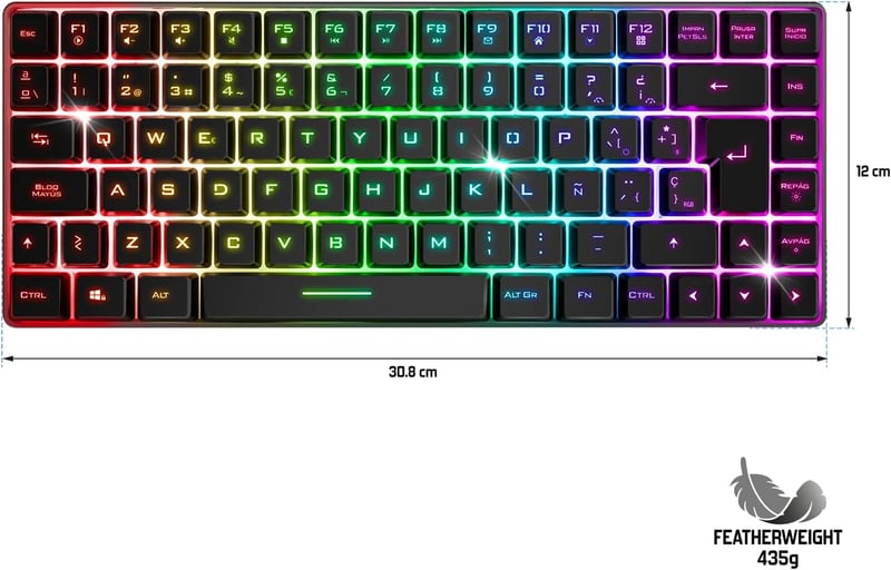 Spirit of Gamer vezeték nélküli Bluetooth TKL gamer billentyűzet, spanyol QWERTY, 65% kompakt