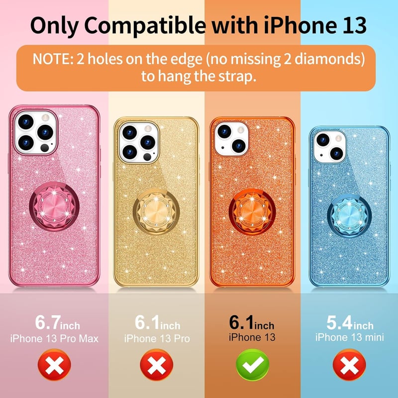 iPhone 13 Rosegold Csillogó Glitteres Gyűrűs Ütésálló Tok