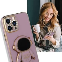 iPhone X Szilikon Tok Rejtett Kitámasztóval - Vicces Lila-Arany Űrhajós Minta 3