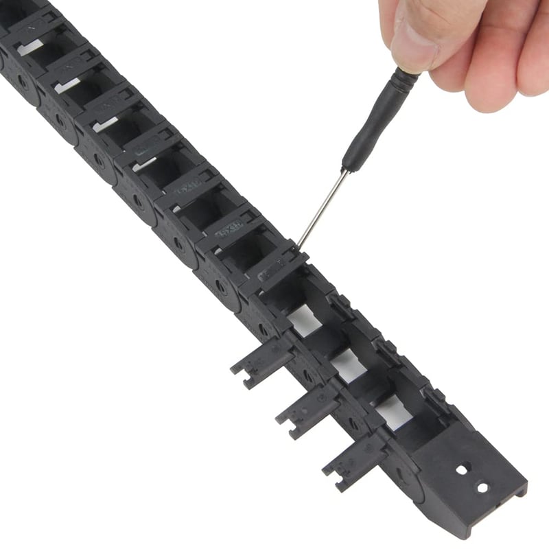 Zeberoxyz 15x15mm Fekete Műanyag Kábelrendező Lánc 1m - Nyitható Kábelvezető CNC Gépekhez és 3D Nyomtatókhoz Végcsatlakozókkal