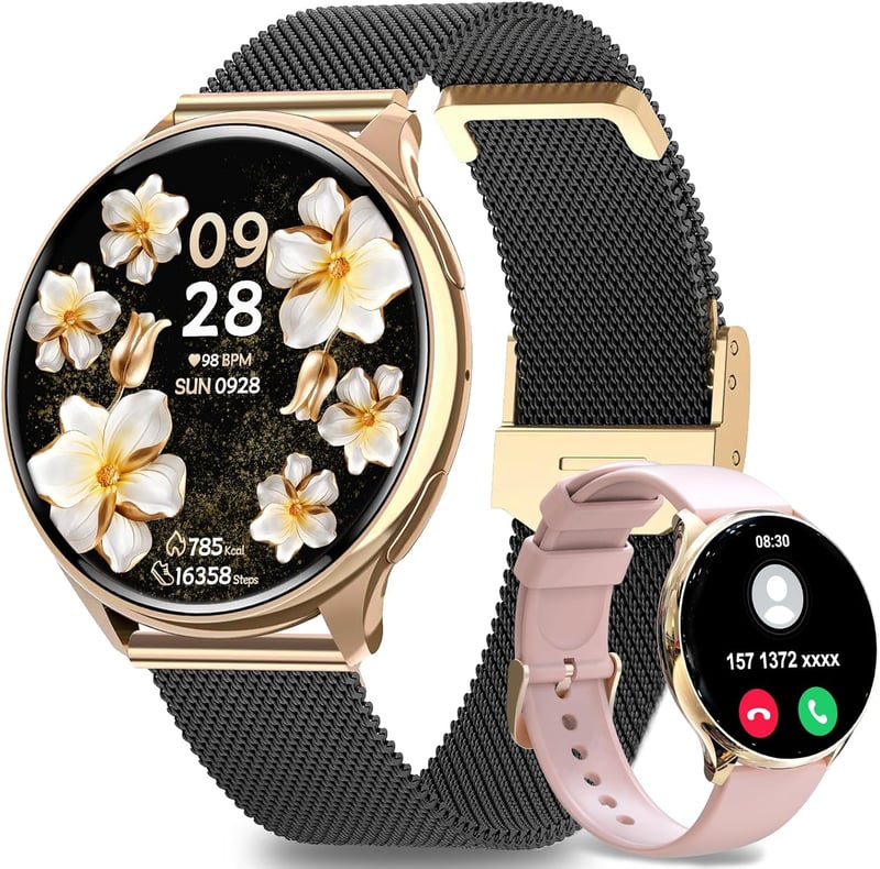 fitonyo Okosóra Nőknek - 1,32" AMOLED Kijelző, Híváskezelés, 120 Sportmód, Egészségfigyelés, Android/iOS, Fekete