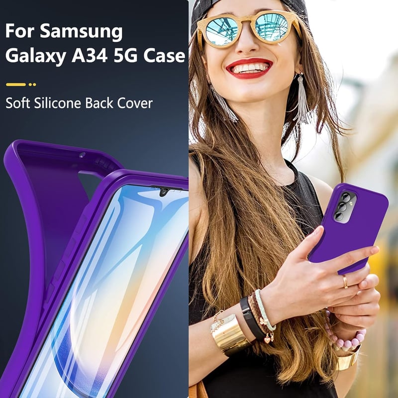 Samsung Galaxy A34 5G 360 fokos védőtok beépített kijelzővédővel - Lila