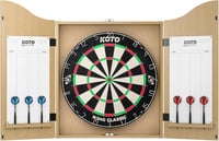 KOTO darts Komplett Darts Szekrény Szett - Tölgyfa Dartscenter 2 Készlet Nyíllal, Dobóvonallal és Pontozótáblával, 54x68 cm 1