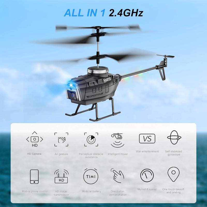VATOS RC helikopter kamerával, akadályérzékelővel és LED-fényekkel - WiFi FPV élő videó