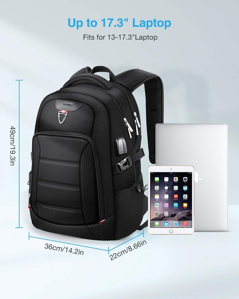HOMIEE 17,3" Lopásbiztos Vízálló Laptop Hátizsák USB Töltőporttal, Fekete