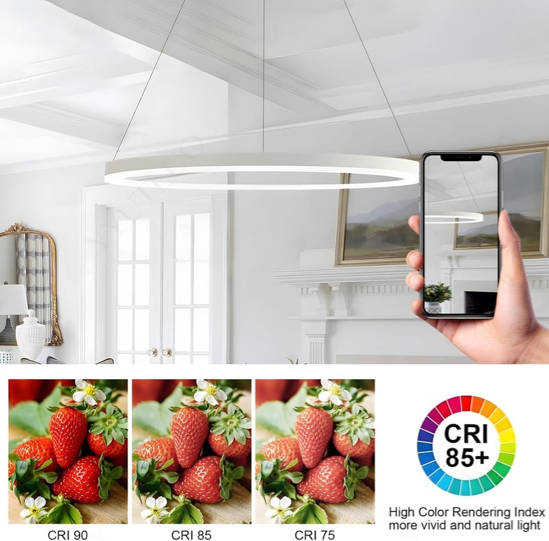 YYUTLUO Modern LED Csillár - 80 cm Fehér Kör Alakú Függőlámpa, 35W, Távirányítható, Fényerőszabályozható, Nappali és Hálószoba Világítás
