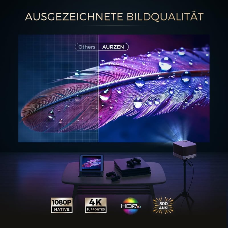 AURZEN Boom 3 Projektor Hivatalos Netflix 3D Dolby Hangzással - 4K Autofókusz, WiFi6, Bluetooth, HDR10, 1080P Full HD Házimozi Vetítő