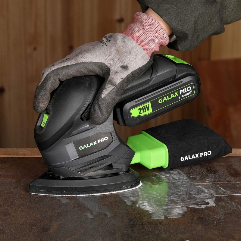 GALAX PRO 20V Akkumulátoros Multicsiszoló Deltacsiszoló Készlet - 140x94mm, Porzsákkal, 20db Csiszolópapírral, Akkumulátorral és Töltővel