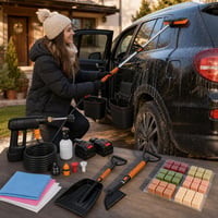 Zimski set za auto: strugalica za led + perač + 4x krpe + 2x koš za smeće + mirisne pločice 1