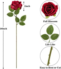 N&T NIETING Élethű Selyem Rózsák - 10 db Sötétvörös Művirág Hosszú Szárral (51 cm) - Esküvői Dekoráció, Lakberendezés, Ajándék 7