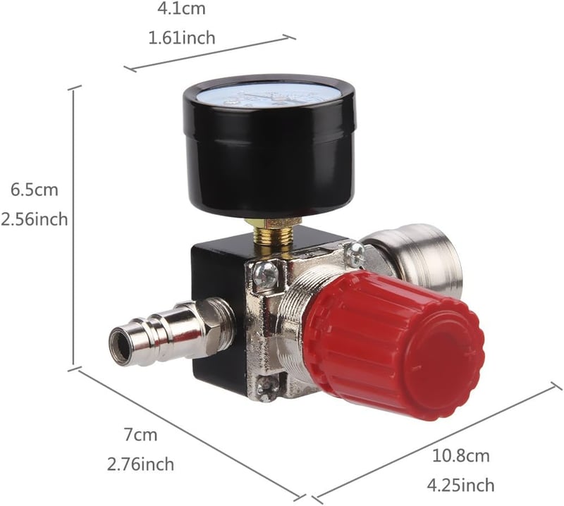 Preciva 1/4" Nyomásszabályozó Szelep - Légkompresszorokhoz, 175 PSI/12 BAR Nyomásmérővel - EU Szabvány, Fém Ház, 3 Csatlakozó, Fekete