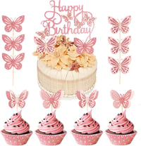 Butterfly Pillangós Születésnapi Torta Dekoráció Kislányoknak - Csillogó Rózsaszín Tortadísz Szett Gyerekeknek 1-5 Éves Korig 1