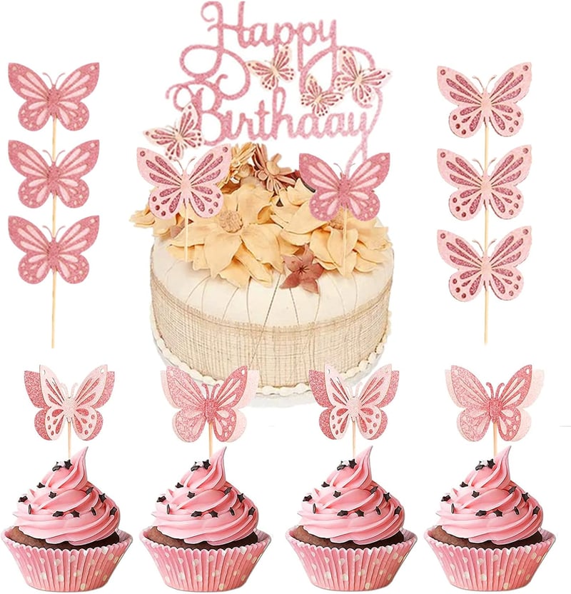 Butterfly Pillangós Születésnapi Torta Dekoráció Kislányoknak - Csillogó Rózsaszín Tortadísz Szett Gyerekeknek 1-5 Éves Korig