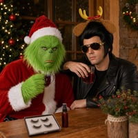 Grinch kostim set: zeleni kostim + perika s naočalama + umjetna krv + trepavice + sobovi rogovi 1