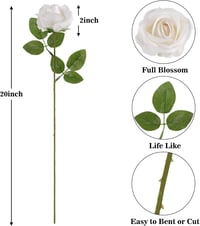 N&T NIETING Selyem Művirág Rózsák - 10 db Élethű Fehér Rózsa Hosszú Szárral (51 cm) - Esküvői Dekoráció, Lakberendezés, Rendezvény Kellék 7