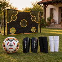 Futbalový tréningový set: 1x chrániče L + 2 páry ponožiek + lopta č. 5 + tréningová sieť 1