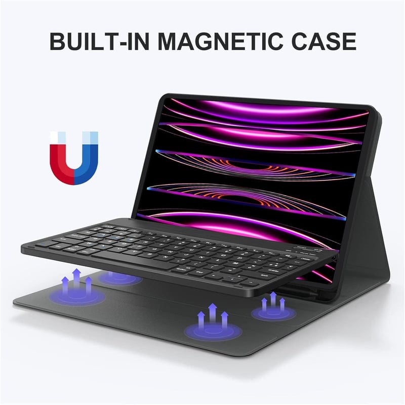 SENGBIRCH Bluetooth Billentyűzet iPad Air 5/4 és iPad Pro 11 Tablethez - Levehető, Védőtokkal, Francia Kiosztással, Pencil Tartóval, Fekete
