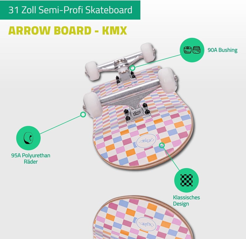ARROW BOARD 31" Klasszikus Gördeszka - Rózsaszín Vintage Deszkás Kezdőknek, 52mm Kerék, 100kg Teherbírás, Juharfa, Gyerekeknek és Tiniknek