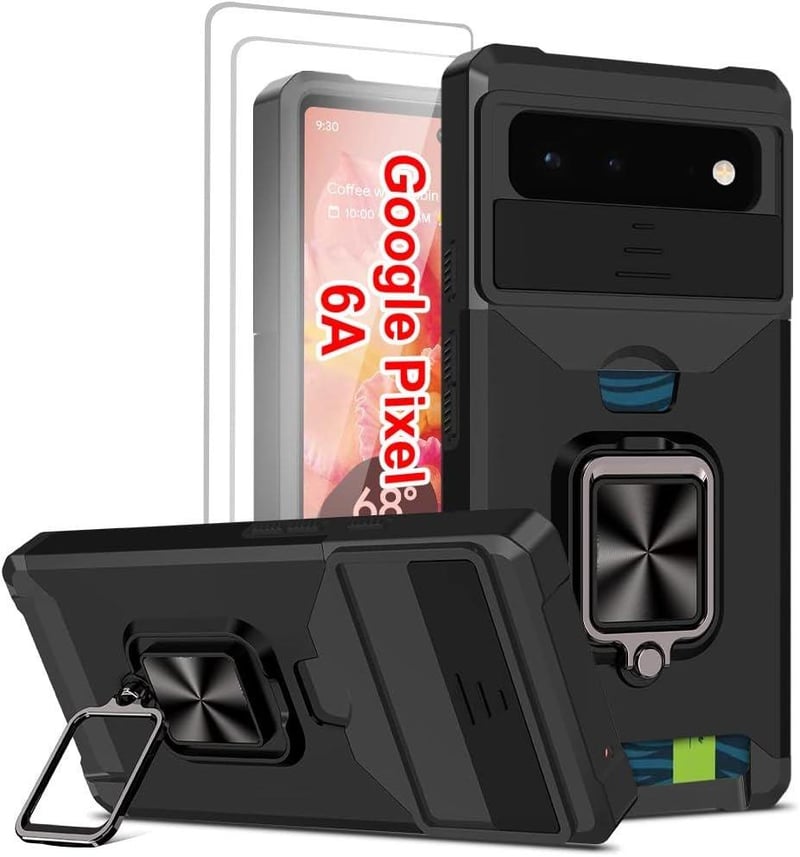 Google Pixel 6A tok kameravédelemmel, üvegfóliákkal és gyűrűtartóval - Fekete
