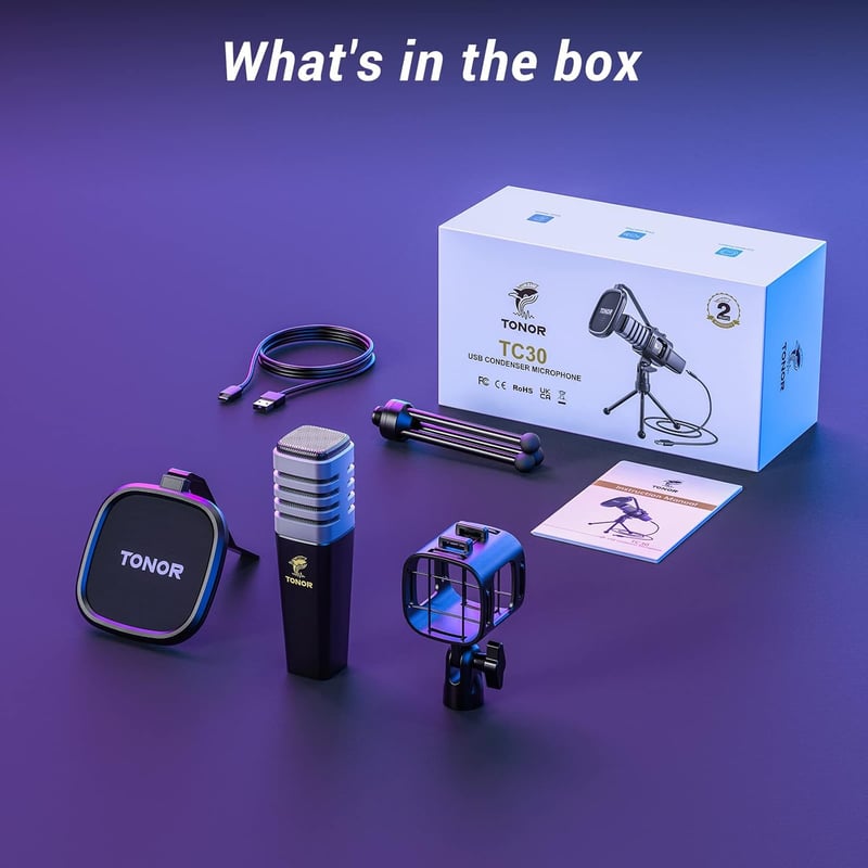 TONOR RGB USB Gamer Mikrofon Szett Állvánnyal - PC, PS4, PS5 Kompatibilis