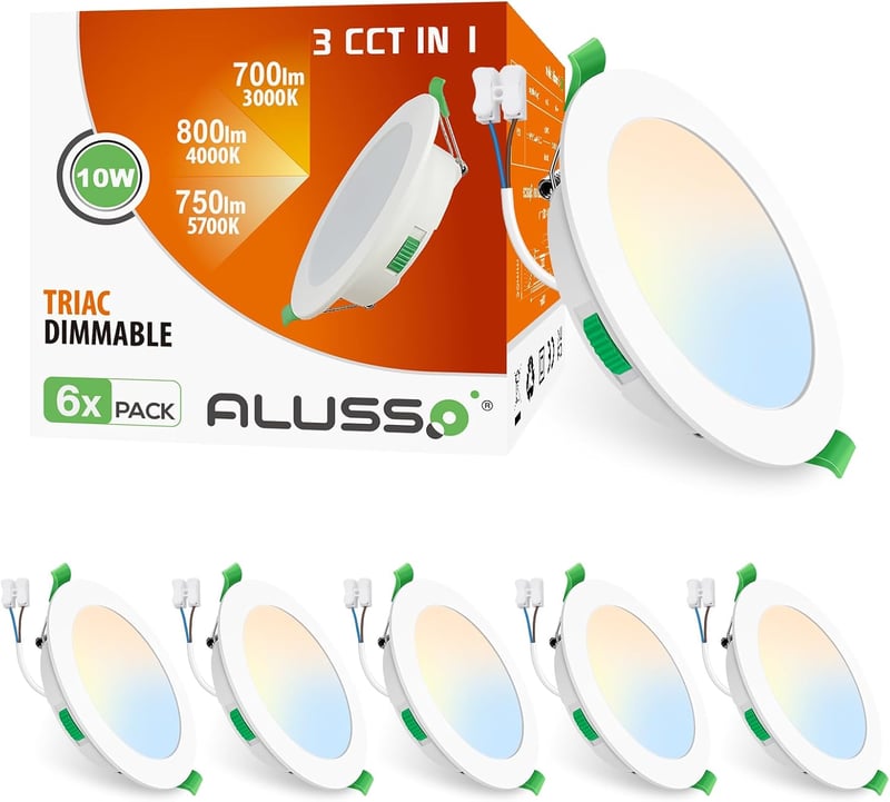 ALUSSO 6 db LED Süllyesztett Spotlámpa 230V 10W 800lm - Ultravékony 30mm - Szabályozható Fényerő - 3 Színhőmérséklet - IP44 