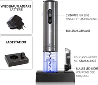 Twinz'up Elektromos Dugóhúzó Szett - Vezeték Nélküli Ezüst Bornyitó Fóliavágóval és Töltőállomással, Prémium Ajándékdobozban 3
