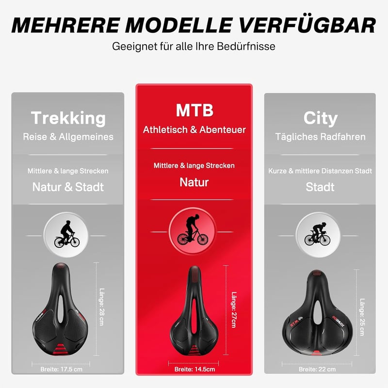 YOUNGDO Gél Kerékpárülés - Ergonomikus, Légáteresztő, Ütéselnyelő MTB Nyereg Vízálló Borítással, Piros, 100kg Teherbírás - Black+red, MTB-145mm, MTB-Red-145mm, Foam