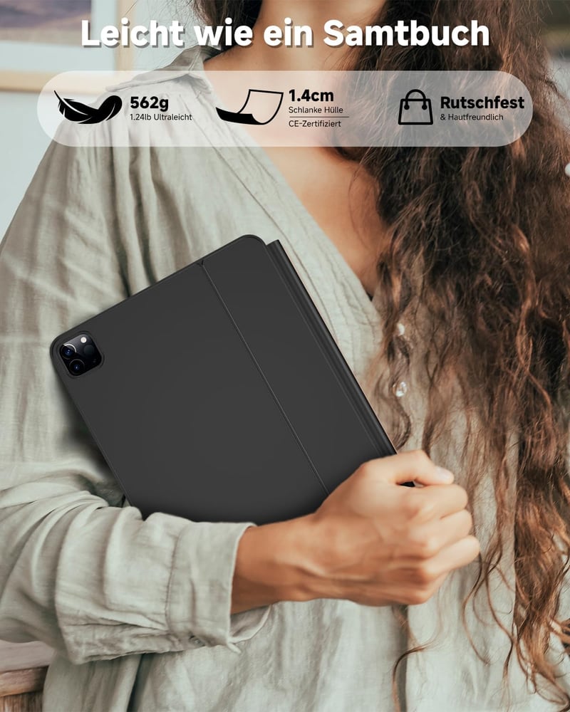 Nuflaz X7 Billentyűzetes Tok iPad Air 11" (M2/M3) és Pro 11" (1-4. gen) Tabletekhez - QWERTZ Német Kiosztás, Trackpaddel, Mágneses Rögzítés,