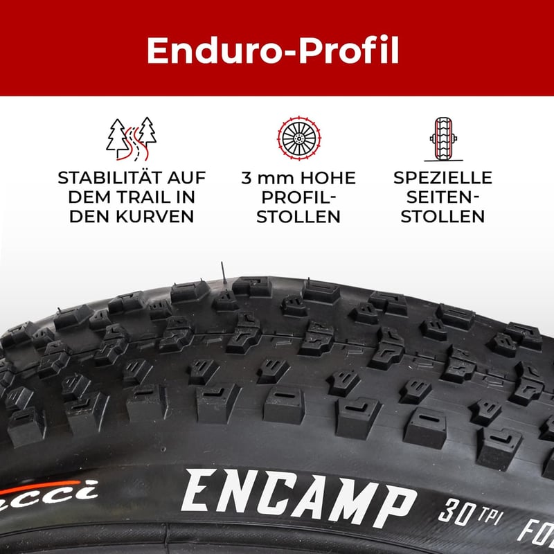Fincci 26 x 1.95 Összehajtható MTB Kerékpár Külső Gumi - Terepre, Sárra, Hegyi Biciklizéshez, 50-559 Méretben, 3mm Mintázattal