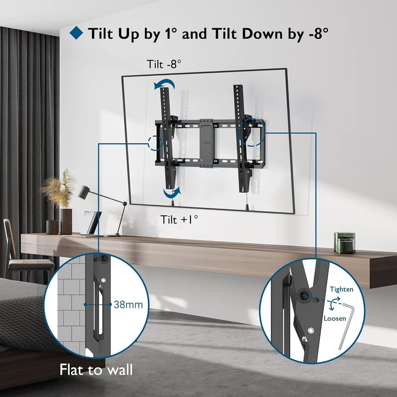 BONTEC Dönthető TV Fali Tartó 37-85 Colos LED LCD OLED Képernyőkhöz, Lapos és Ívelt TV-hez, VESA 600x400mm, 60kg Teherbírás