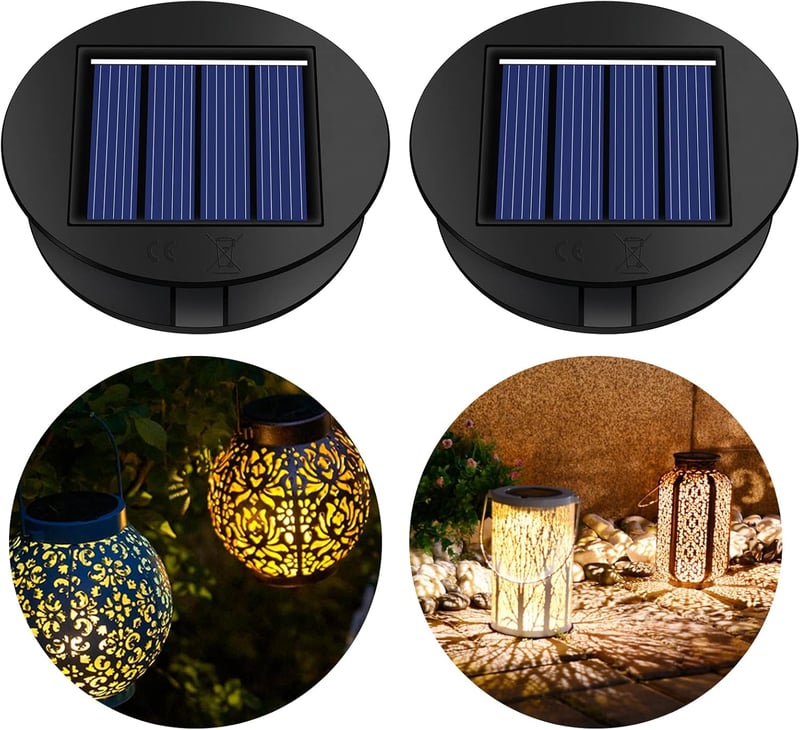 Herefun Napelemes Lámpa Fedél 2db - LED Izzós Kültéri Lámpafej 100 Lumen Fényerővel, Vízálló Kerti Világítás Alkatrész, Járdához és Függő Lá