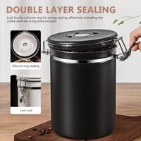 ZONJIE Légmentesen Záródó Kávétároló - 2,8L Rozsdamentes Acél Kávébab Tartály CO2 Szeleppel, 1kg Kapacitás, Mérőkanállal és Dátumjelzővel 3
