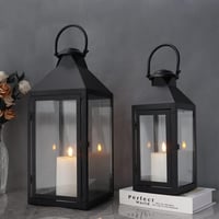 JHY DESIGN Fekete Dekorációs Lámpás Szett - 44,5 cm és 24 cm Magas Vintage Stílusú Fém Lámpások Beltéri és Kültéri Használatra 6