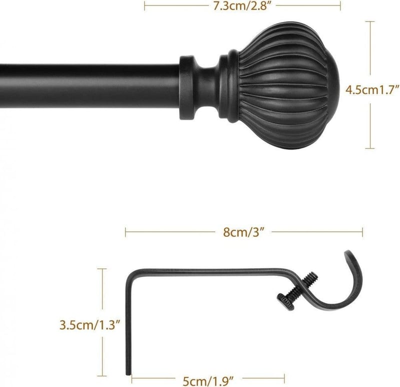 Kihúzható fekete függönyrúd 120-240 cm, 16 mm átmérő