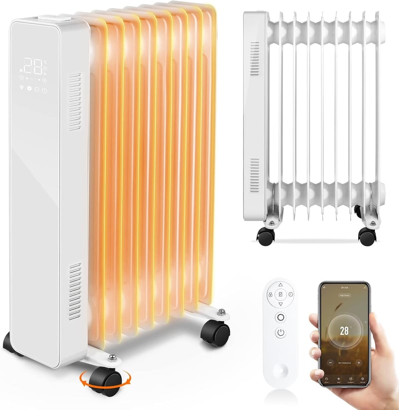 Elektromos olajradiátor 2000W, WiFi vezérléssel és LED kijelzővel - 9 bordás, energiatakarékos