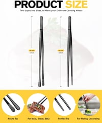 BUNDLEPRO 2 db 30,5 cm-es Konyhai Csipesz - Rozsdamentes Acél Profi Hosszú Fogó BBQ-hoz, Tálaláshoz - Fekete 2