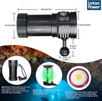 LetonPower Sealion L12 Búvárlámpa 18000 Lumen 100m Vízálló Merülő Fényforrás Víz Alatti Videózáshoz 3 Lítium Elemmel 6