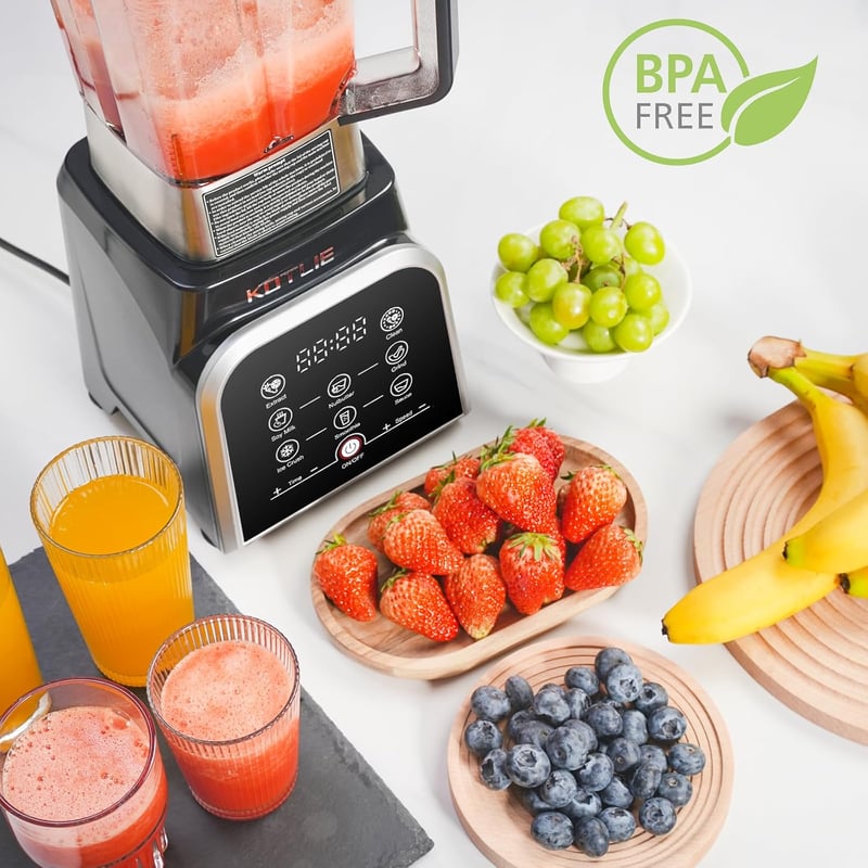 KOTLIE BS-0212 Turmixgép 2000W - 2 Literes BPA-mentes Smoothie Készítő 8 Intelligens Programmal, 6 Rozsdamentes Acél Pengével, Érintőképerny