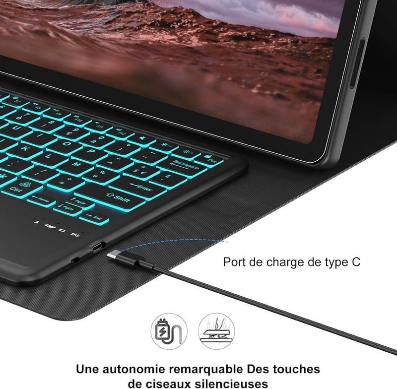 SENGBIRCH Bluetooth Billentyűzet Tok Samsung Tab S10/S9 Ultra 14.6" - Háttérvilágítás 7 Színben, Érintőpados Vezeték Nélküli Billentyűzet, S
