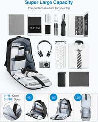 HOMIEE Vízálló Lopásbiztos Laptop Hátizsák USB Töltővel, Fekete 2